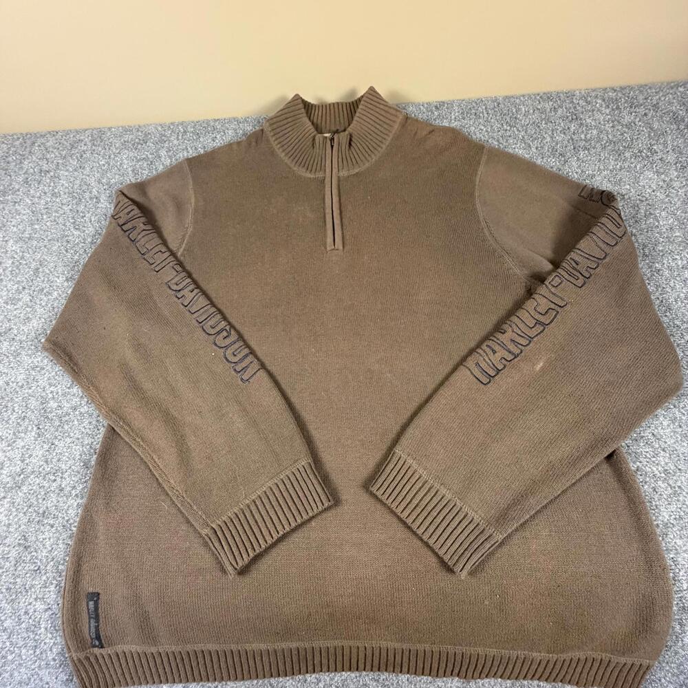 Harley-Davidson Brown‎ Cotton Half-Zip Sweater XL #902